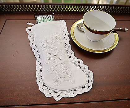 Small Battenburg Lace Stockings. Princess Style. Size:4x9" - Click Image to Close